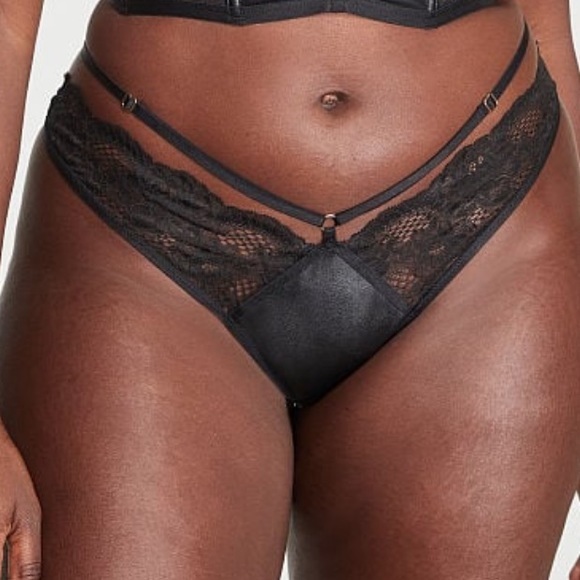 NWT Victoria ’s Secret Very Sexy Black Fishnet Floral Open Back Brazilian - Picture 1 of 6